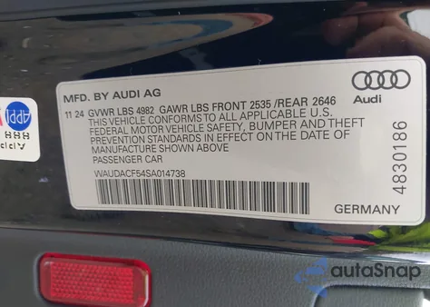 2025 Audi A5 Sportback Premium 45 Tfsi S Line Quattro S Tronic z USA, uszkodzony, nr VIN WAUDACF54SA014738